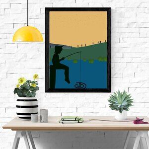 Boy Fishing Minimalistic Art Print Wall Decor 8"x10"